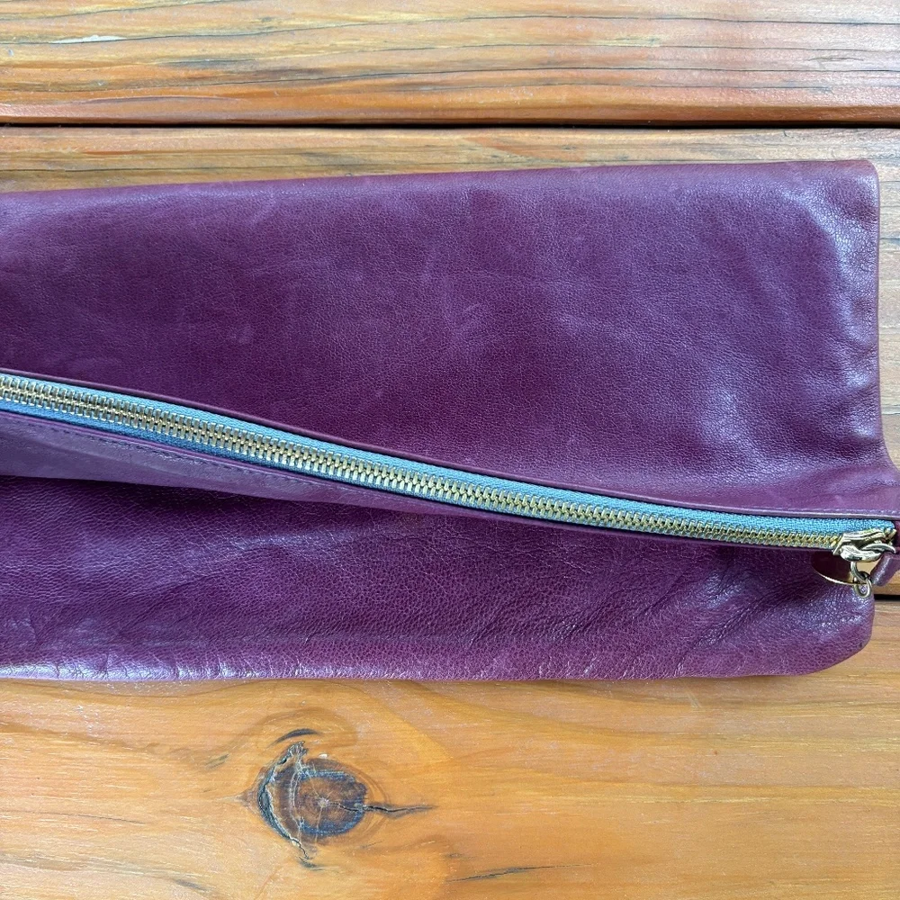 Clare Vivier Wine Colored Foldover Clutch Purse in Nubuck Leather